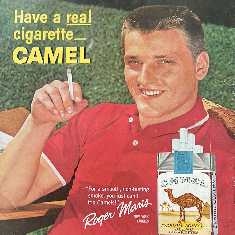 1962 Vintage Camel Cigarette Advertisement Print - Roger Maris, New York Yankee